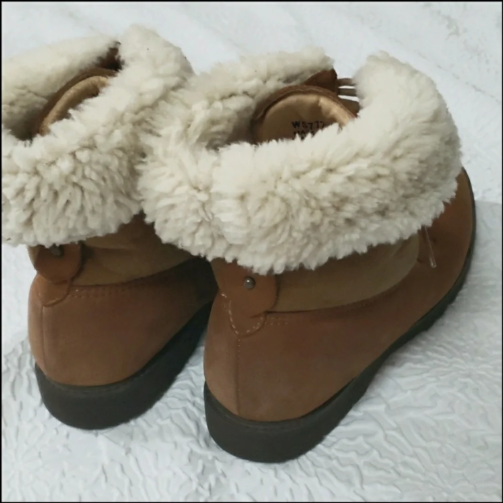 Rockport Vintage Womens Cognac Shearling Leather Boots Outdoor Size 10 W